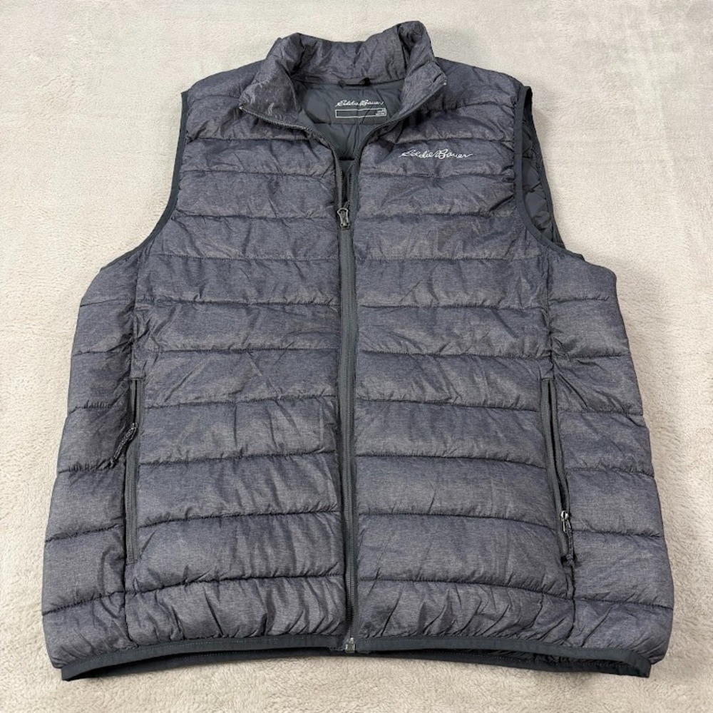 Eddie Bauer Mens Medium Gray Insulated Quilted Full-Zip Puffer Vest Preppy EUC